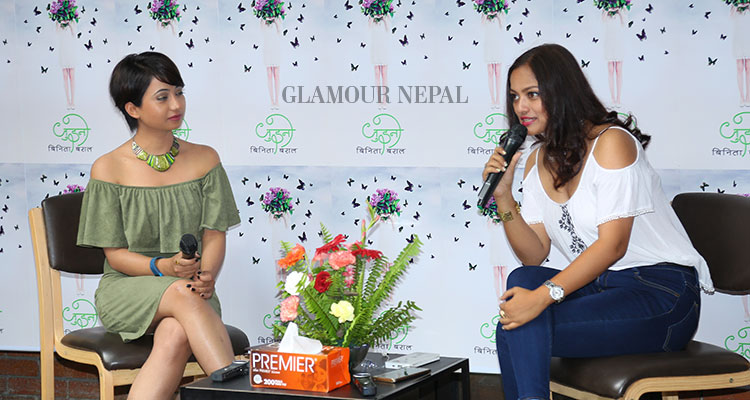 Binita Baral and Reecha Sharma during the event of Actress Binita Baral's Novel JUINO Launching