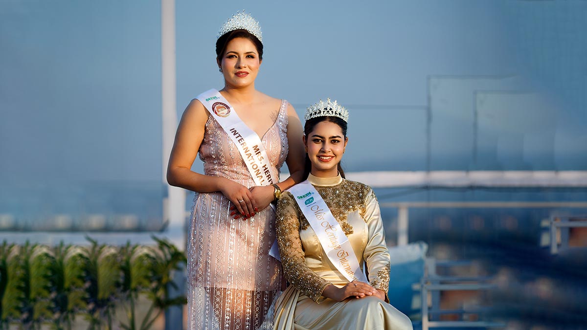 Divya Patra and Durga Dhakal crowned Miss and Mrs Heritage International Nepal 2025 during a ceremony in Kathmandu.