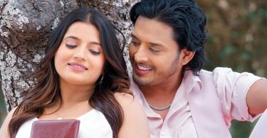 Prabhat Pal and Smarika Dhakal in a romantic scene from the Nepali movie Muglan.