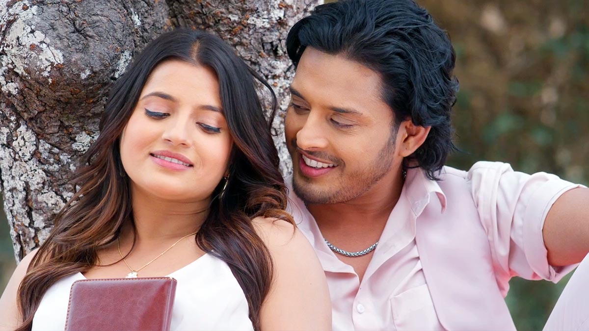 Prabhat Pal and Smarika Dhakal in a romantic scene from the Nepali movie Muglan.