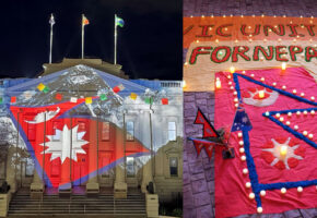 Geelong Lights Up in Nepal’s Flag Colours in Solidarity with Flood Victims