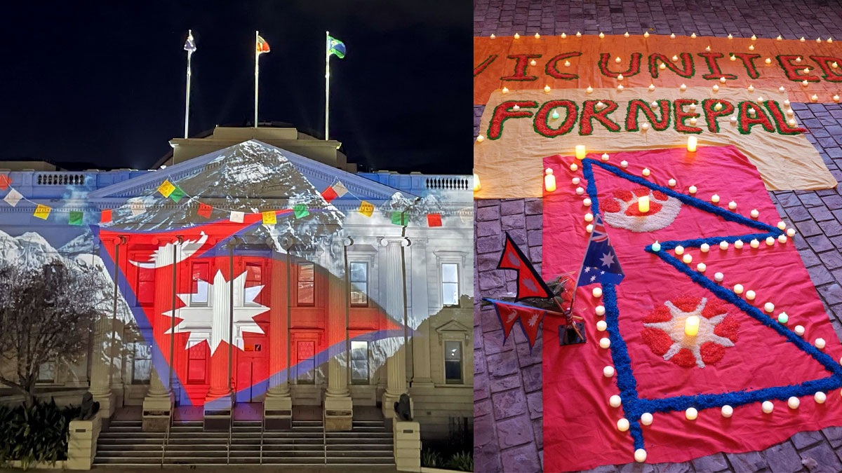 Geelong Lights Up in Nepal’s Flag Colours in Solidarity with Flood Victims